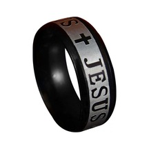 Siyah Serin Unisex Paslanmaz Çelik İsa Haç Hıristiyanlık Parmak Yüzük Band Takı Us 10 Siyah