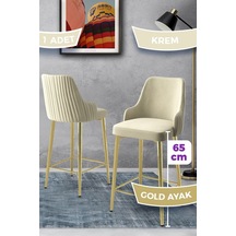 Canisa Tera Serisi 1 Adet Babyface Kumaş 65 Cm Gold Kaplama Ayaklı Krem Bar Sandalyesi Krem Sandalye Gold Kaplama Ayak