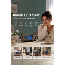 Sıcaklık Göstergeli Ayna Görünümlü Led Dijital Masa Saati Alarm Özellikli Diğer