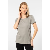 Wtshirt London Kısa Kollu Bisiklet Yaka Kadın Gri T-shirt 001