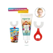 Mas Lord U Tipi Yeni Nesil Diş Fırçası Seti - Mavi Fırçalık + Kırmızı Kalp 2-6 Yaş +Agarta Çocuk Diş Macunu