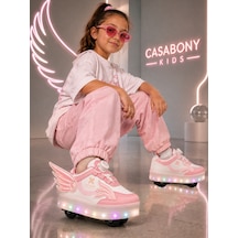 Işıklı Patenli 3d Pembe Kız Çocuk Ayakkabı