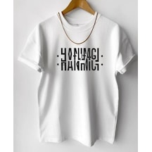 Tarzsokak Unisex Beyaz Hanımcı Baskılı Katlamalı Bisiklet Yaka Tişört Beyaz