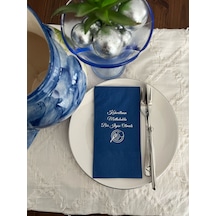 Gümüş Yaldızlı Bodrum Mavisi Kahvaltının Mutlulukla Bir İlgisi Olmalı Peçete 16 Adet