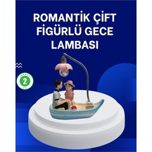 Romantik Sandal Üzerinde Çift Figürü Led Gece Lambası Masa Dekoru - Karışık