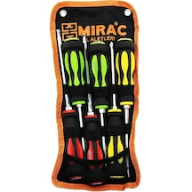 Bez Çantalı Renkli - Kauçuk Kaplama Saplı Darbeli 6lı Set Çift Taraflı Tornavida Takımı