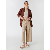 Koton Crop Pantolon Bol Paça Beli Bağlamalı Saten Görünümlü Taş 2sak40119pw Taş