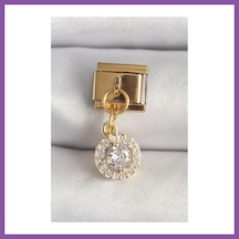 Bezos 316l Çelik Gold Renk Sallantı Daire Zirkon Taşlı Nomination Charm Bzoshb