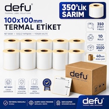 Tr Defu 100x100 Mm Termal Etiket 10 Rulo 3500 Adet 40 Mm Kuka Güçlü Yapışkanlı Barkod/koli Etiketi 1