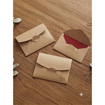Premium Kraft Zarf Ve Kırmızı Not Kartı Seti 50 Li 50 Adet Mini Zarf + 50 Adet 5x9 Cm Not Kartı