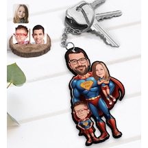 Bk Gift Kişiye Özel Süper Baba-çocuk Karikatürlü Ahşap Anahtarlık-2, Babalar Günü Hediyesi, Babaya Hediye Kobitmeyencom31600 Bk Gift