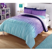 Kids Ombre Dantelli 3 Parça Yorgan Seti, Tam, Mavi Ve Mor