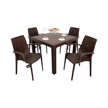 Depootoptan Mandella Elit Rattan 90 x 90 CM Nirvana Koltuk Camlı Masa Takımı Kahve Kahverengi