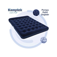 Double Çift Kişilik Şişme Kamp Ev Yatağı - 137x191x22 Cm - 200 Kg Kapasiteli Floklu Yüzey Lacivert
