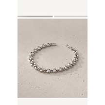 Balenbi Jewelry Kadın Yaprak Formlu Boncuk Detaylı Kararmaz Çelik Zincir Bileklik Gümüş Renk 1123