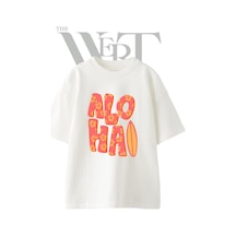 Thewert Aloha Tasarım Baskılı Ünisex Beyaz Oversize T-shirt