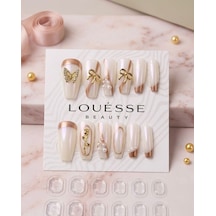 Louésse Golden Grace Takma Tırnak 12 Li Beyaz Gold İnci Detaylı Elegant Mood Nail
