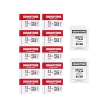 Gigastone Camera Plus 32 Gb Microsdhc Hafıza Kartı 10'lu Paket + Sd Adaptör, Kamera, 90 Mb/s'ye Kadar Drone, Full Hd Video, A1 U1 Sınıf 10 Mikro Sd Kart Uhs-ı