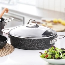 Falez Black Line Granit Döküm 30 CM Kısa Karnıyarık Tencere Siyah