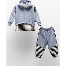 Mnk Baby & Kids Kapşonlu Hırka, Badi Ve Pantalon Mevsimlik 2iplik Çocuk Eşofman Mnk51063 Mavi