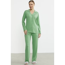 Sementa Gömlek Model Nakışlı Pijama Takım - Yeşil Yeşil