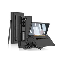 Samsung Galaxy Z Fold 6 İle Uyumlu Kılıfı Kartlıklı Kamera Lens Korumalı Suni Deri Tasarımlı Kalem Bölmeli Standlı İnce Kapak Kıpta Siyah