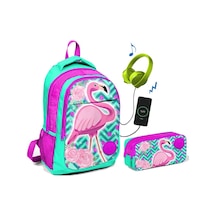 Coral High Pembe/yeşil Flamingo Baskılı Okul Çanta Seti - Kız Çoc