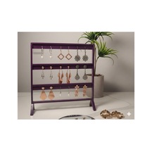 Şık Modern Küpe Standı, Mor Takı Düzenleyici, Takı Standı , Küpe Askısı , 3 Bölmeli Organizer