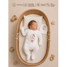 Pia Baby İsimli Kız Bebek Tulum %100 Pamuk İsme Özel Organik Baskılı Bebek Tulumu 1111t0x Ekru