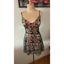 Chica Rosa Fashion Askılı Pullu Kısa Elbise Bakır