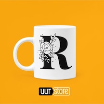 R Harfi Baskılı Porselen Kupa 330ml Beyaz