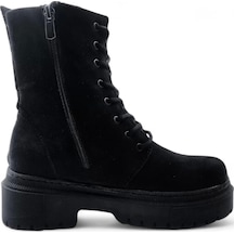 Kayles Siyah Süet Rahat Kadın Bağcıklı Bot Siyah