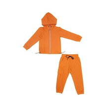 Mnk Baby & Kids Kapşonlu Fermuarlı Beli Lastik Detaylı Kız Çocuk Günlük Eşofman Takımı 2 İplik Mnk0664 Turuncu