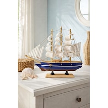 Dekoratif Premium Ahşap El Yapımı Yelkenli Gemi Maketi Masa Üstü Biblo 24x24 Cm Lacivert-siyah 529-f 24 Cm