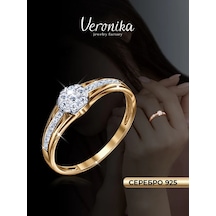Veronika 925 Ayar Gümüş Altın Kaplanlı Fiyanit Taşlı Nikah Yüzüğü 268439643 Altın