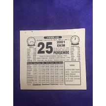 25 Ekim 2001 Takvim Yaprağı - Nostalji Koleksiyonluk Takvim Yaprağı B