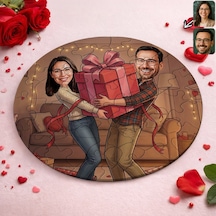 Bk Gift Kişiye Özel Sevgili Karikatürlü Yuvarlak Puzzle 20x20cm -17, Sevgililer Günü Hediyesi, Sevgiliye Hediye Kobitmeyencom36170 Bk Gift