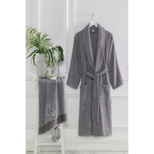 Havlulu Bornoz 2'li Set %100 Pamuk Mavi