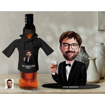 Bk Gift Kişiye Özel Karikatürlü 3d Ahşap Biblo Ve Siyah Mini İçki Şişesi Tişörtü Hediye Seti, Arkadaşa Hediye, Sevgiliye Hediye-2