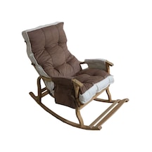 Enda Home Mosso Çift Minderli Ahşap Sallanan Sandalye Tv Baba Koltuğu Dinlenme Koltuğu Kahve - Krem