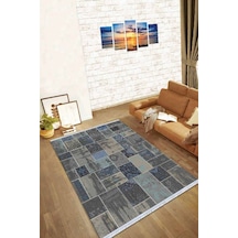 Füme Patchwork Dokuma Pamuk Taban Kaymaz Kilim Klm291n11