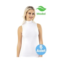 Tezzgelsin Tezzzgelsin Kadın 6'lı Sıfır Kol Balıkçı Yaka Modal Atlet Beyaz