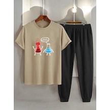 Uyguntarz Unisex Fazla Tepki Verdiğinizi Düşünüyorum Baskılı Eşofman Takımı Bej