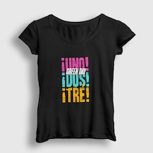 Presmono Kadın Uno Dos Tre Green Day T-shirt Siyah