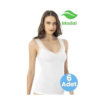 Tezzgelsin Kadın 6'lı Dantel Askı Detaylı Modal Atlet Beyaz