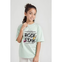 Panios Kids Little Rock Baskılı Kız Çocuk Kısa Kollu T-shirt Mint Yeşili