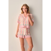 Suwen Sevara Gömlek Yaka Şort Pijama Takımı Sh26534667b334 Pembe
