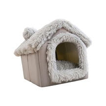 Homyl Yumuşak Köpek Kulübesi Evi Şekil Sıcak Mağara Gri-l