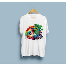 Oversize Video Oyunu Retro Tasarım Unisex T-shirt Beyaz