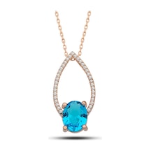 Gumush Gümüş Rose Turkuaz Oval Taşlı Kadın Kolye